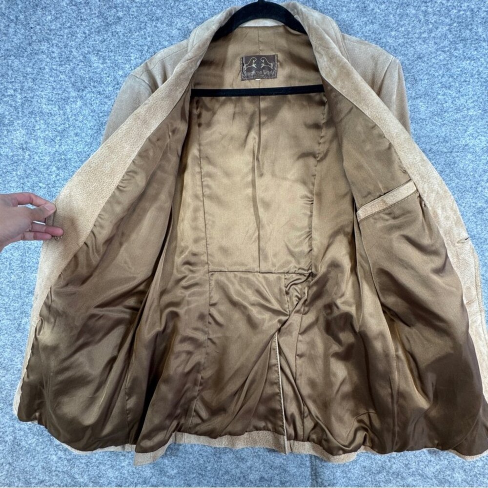 Vintage American West Suede Leather Blazer Tan Western Jacket Rodeo Festival - Picture 12 of 16